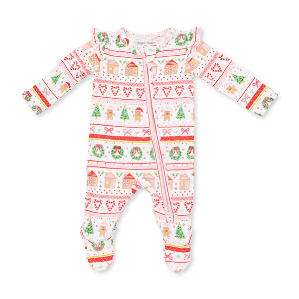 Gingerbread Fair Isle 2 Way Ruffle Sleeve Zipper Footie