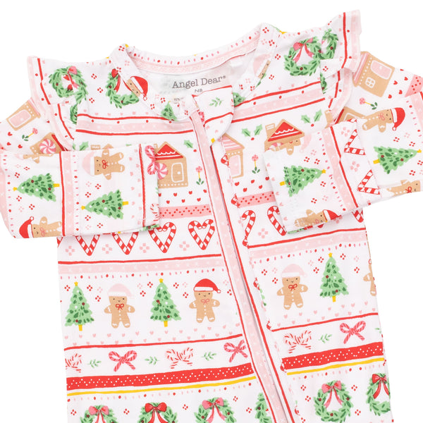 Gingerbread Fair Isle 2 Way Ruffle Sleeve Zipper Footie