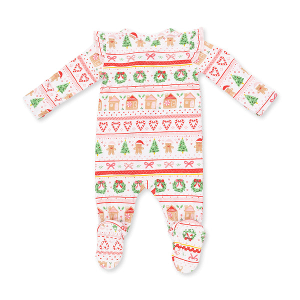 Gingerbread Fair Isle 2 Way Ruffle Sleeve Zipper Footie