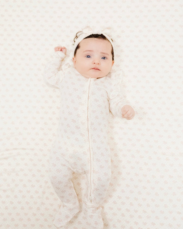 Vintage Mini Bows 2 Way Ruffle Zipper Footie