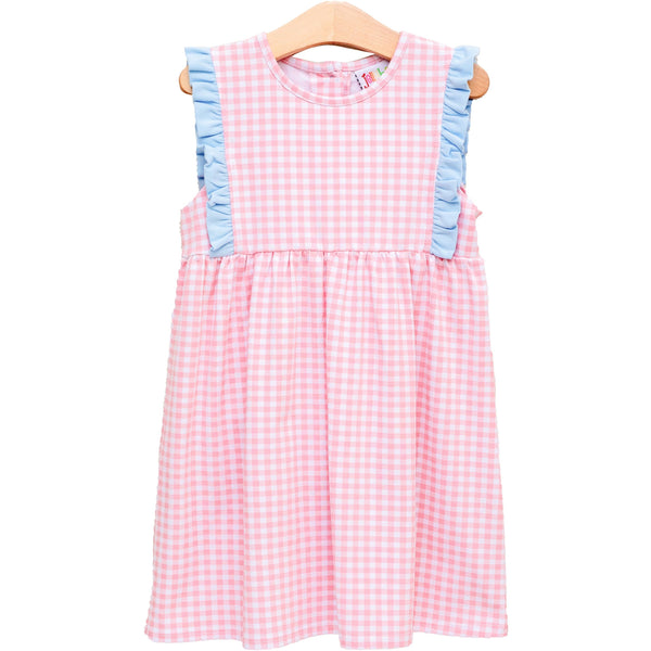 Evie Dress- Pink Gingham and Light Blue
