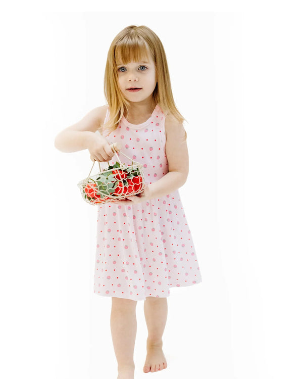 Strawberry Swiss Dot Tank Dress- Pink