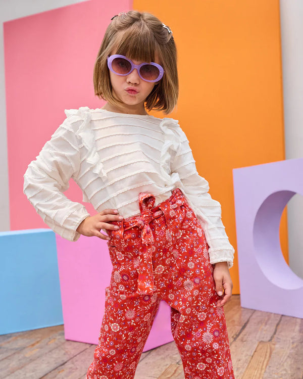 Ruffle Blouse- White Scallop