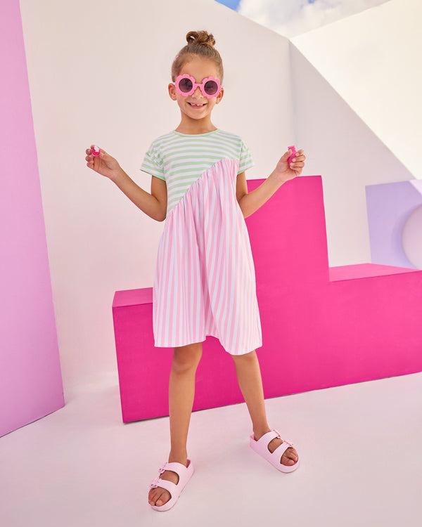 Swoop Dress- Pink & Green Stripe