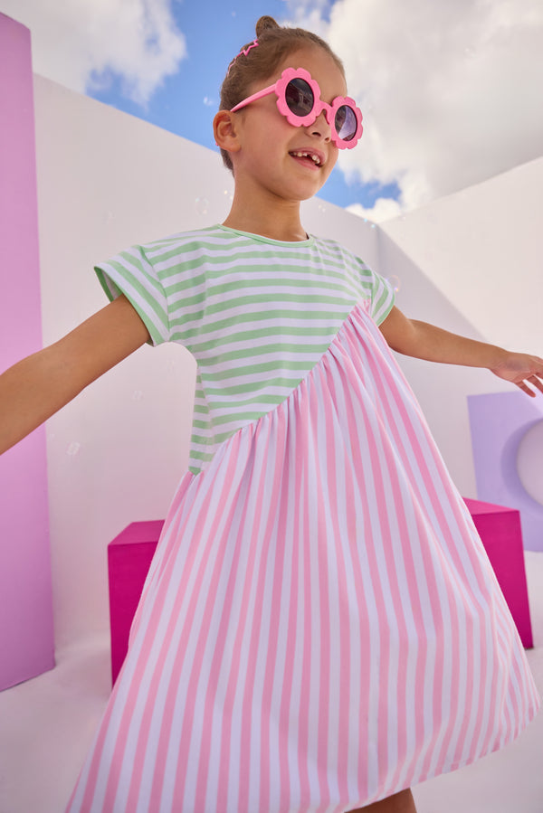 Swoop Dress- Pink & Green Stripe