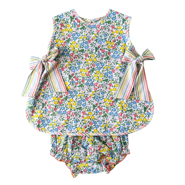 Coral Floral Bow Bloomer Set