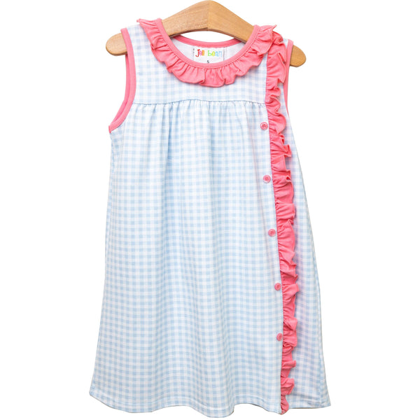 Clara Sleeveless Dress- Blue Gingham And Pink