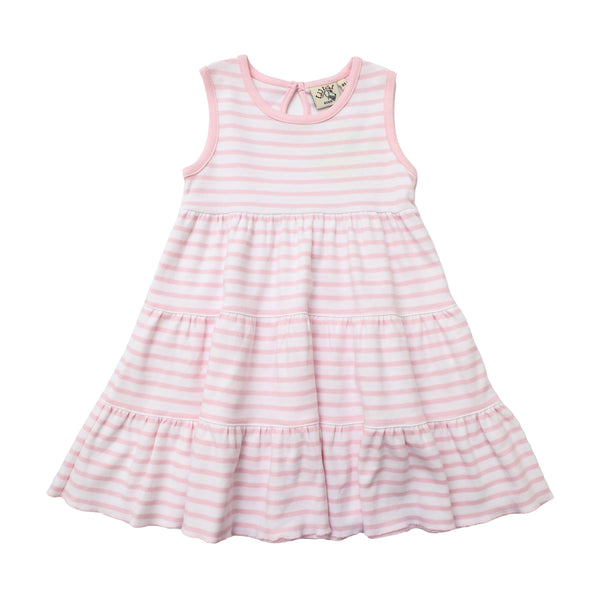 Tiered Dress- Light Pink Stripe
