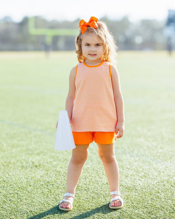 We've Got Spirit Bow Back Short Set- Orange Stripe