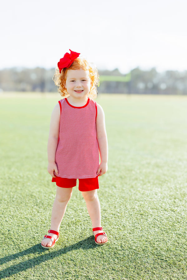 We've Got Spirit Bow Back Short Set- Red Stripe