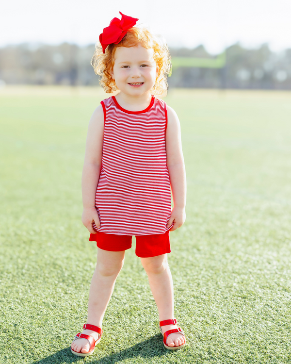 We've Got Spirit Bow Back Short Set- Red Stripe