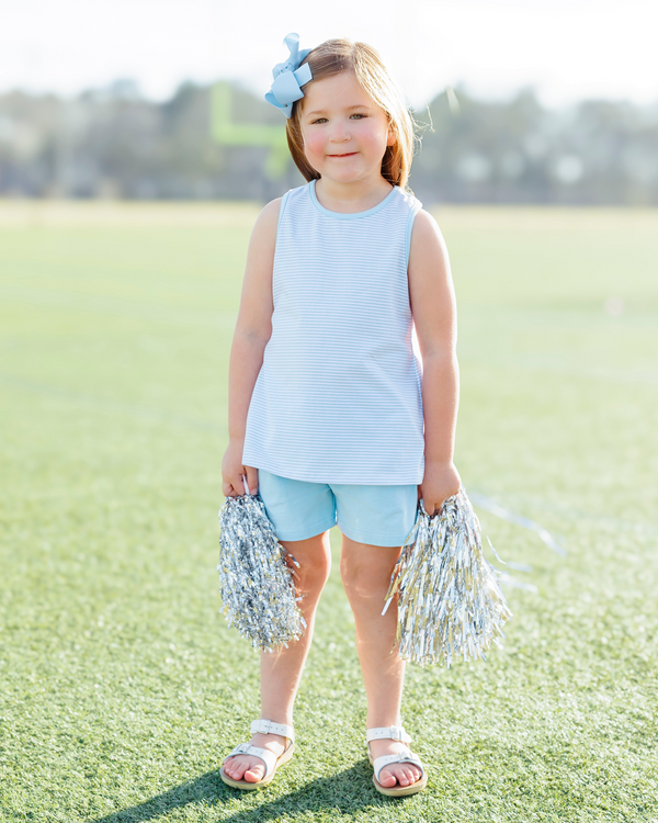 We've Got Spirit Bow Back Short Set- Light Blue Stripe