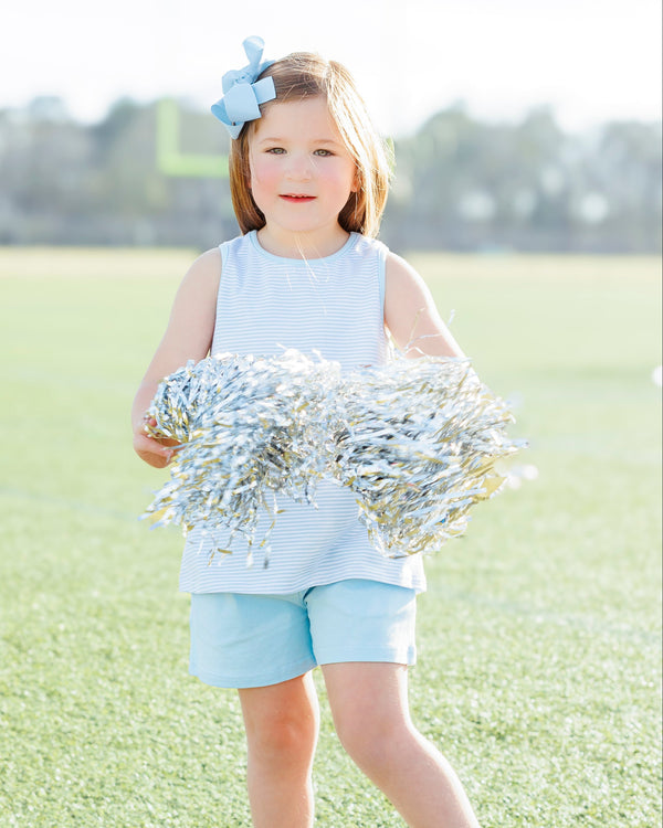 We've Got Spirit Bow Back Short Set- Light Blue Stripe