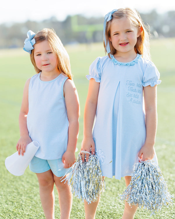 Stand Up and Holler Pleat Dress- Light Blue Stripe