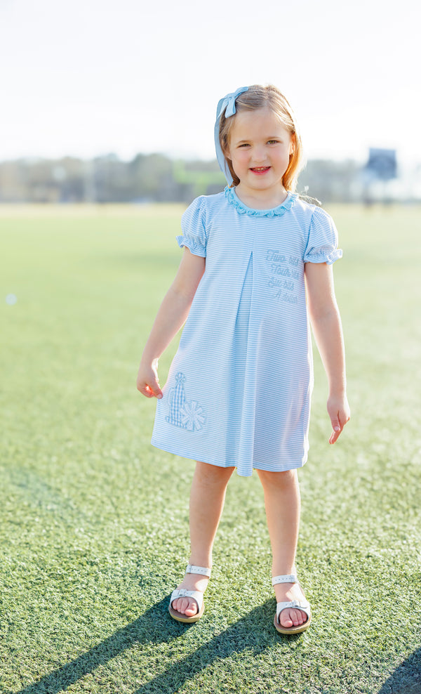 Stand Up and Holler Pleat Dress- Light Blue Stripe