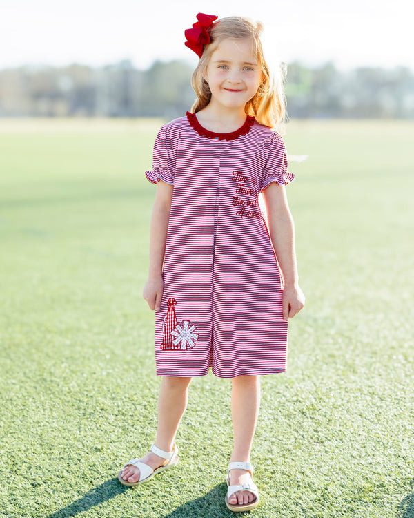 Stand Up and Holler Pleat Dress- Crimson Stripe