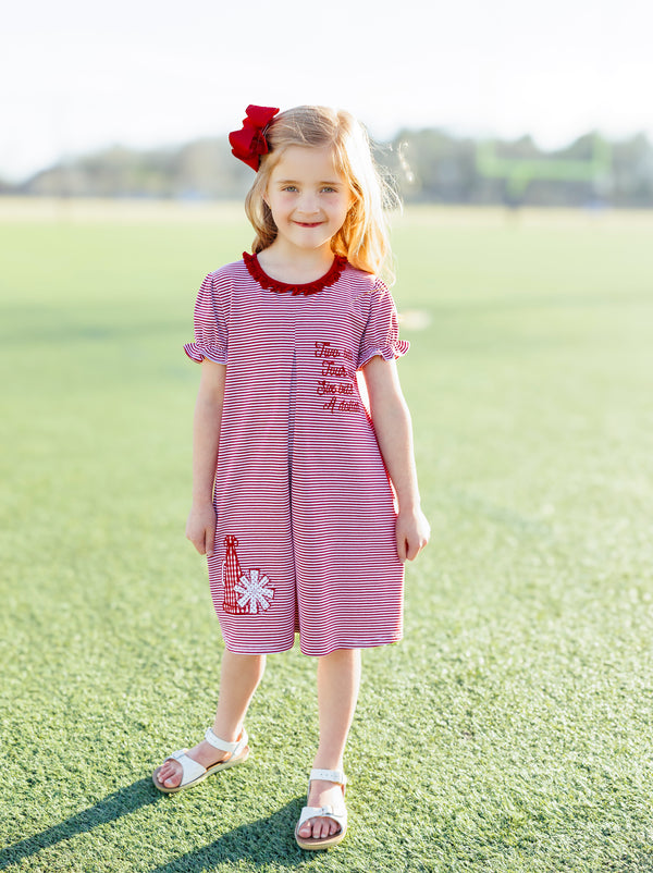 Stand Up and Holler Pleat Dress- Crimson Stripe