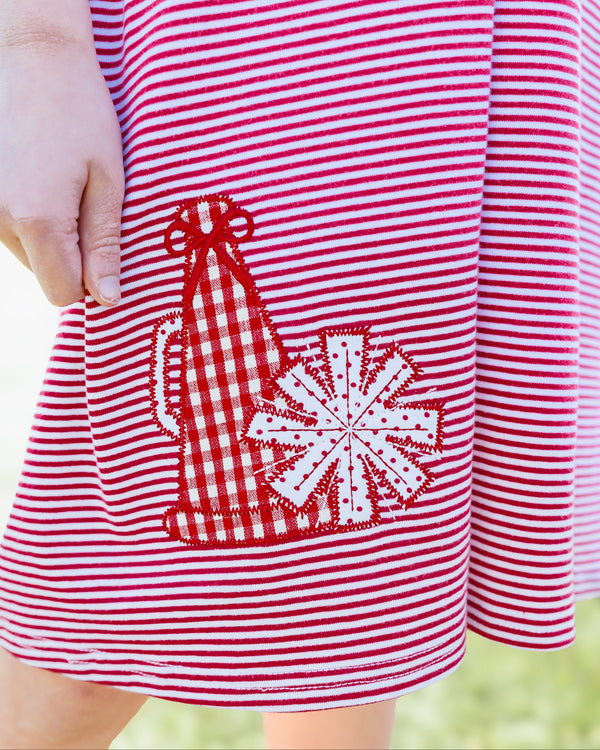 Stand Up and Holler Pleat Dress- Crimson Stripe