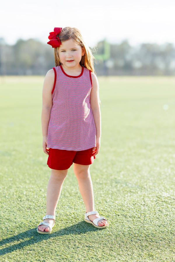 We've Got Spirit Bow Back Short Set- Crimson Stripe