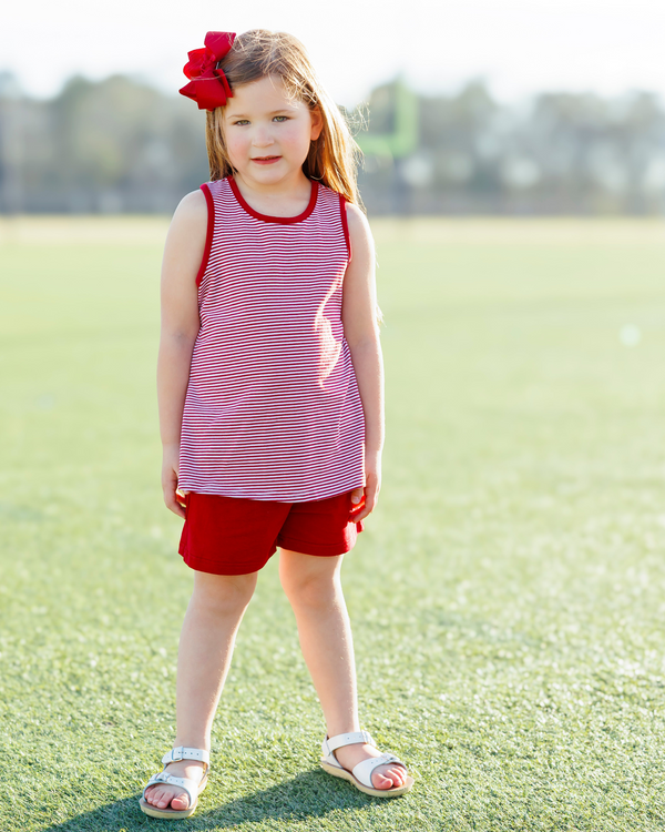 We've Got Spirit Bow Back Short Set- Crimson Stripe