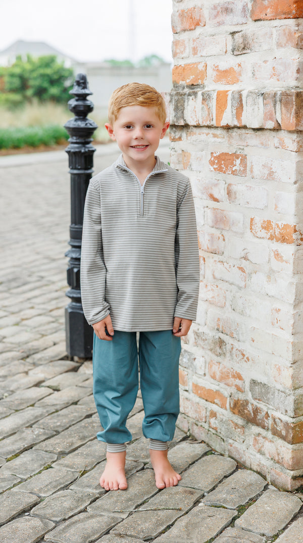 Tucker Pullover Set- Beige Stripe/Sage