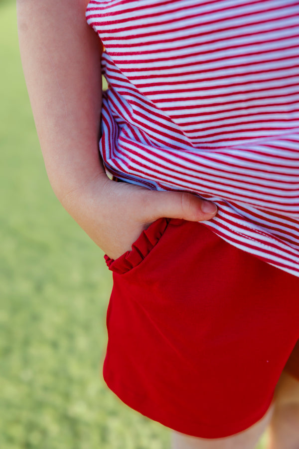 We've Got Spirit Bow Back Short Set- Crimson Stripe