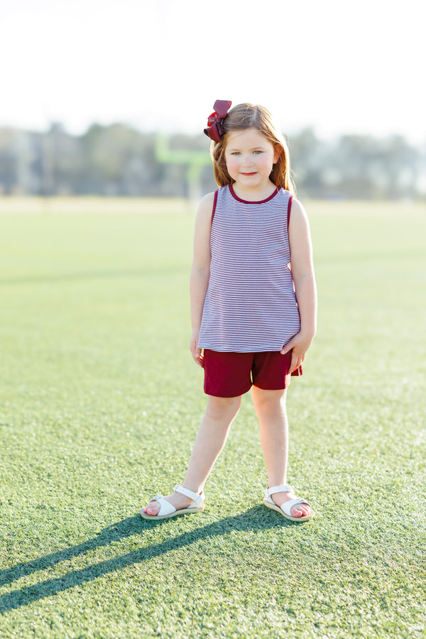 We've Got Spirit Bow Back Short Set- Maroon Stripe