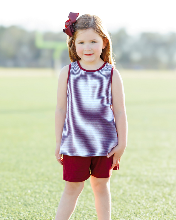 We've Got Spirit Bow Back Short Set- Maroon Stripe