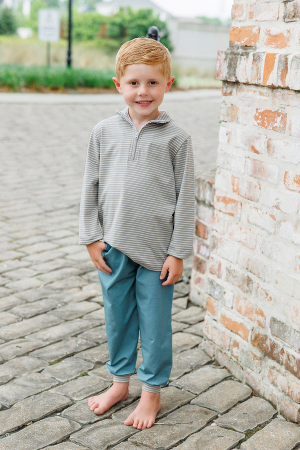 Tucker Pullover Set- Beige Stripe/Sage