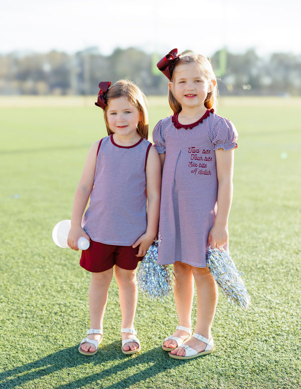 We've Got Spirit Bow Back Short Set- Maroon Stripe
