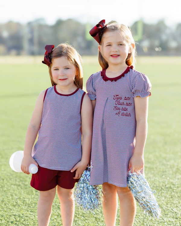 Stand Up and Holler Pleat Dress- Maroon Stripe