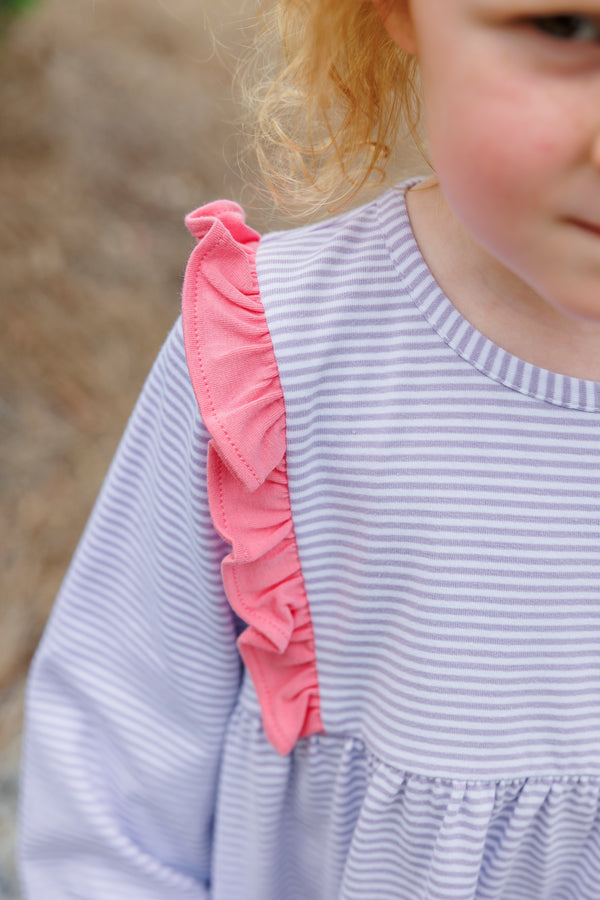 Olivia Dress- Lavender Stripe/Pink