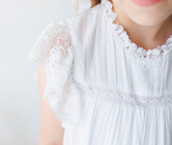 White/White Lace Sleeve Heirloom Dress