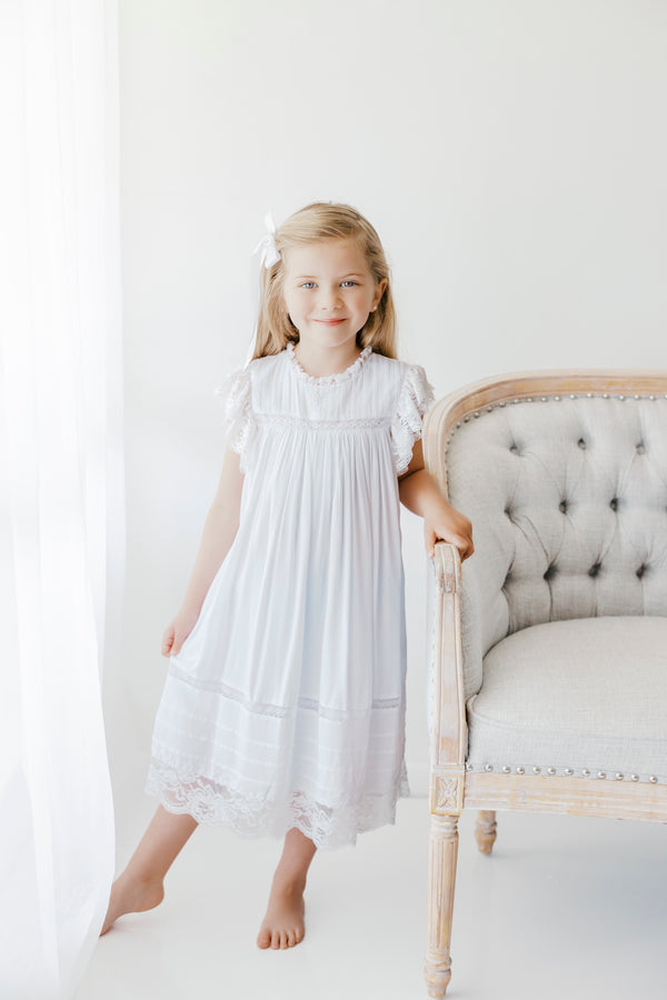 White/White Lace Sleeve Heirloom Dress