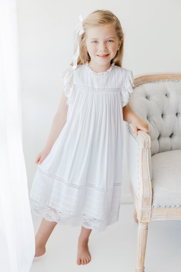 White/White Lace Sleeve Heirloom Dress