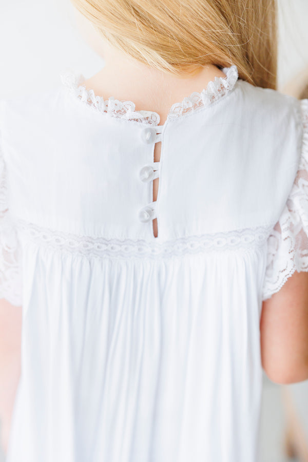 White/White Lace Sleeve Heirloom Dress
