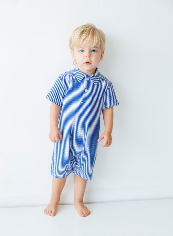 Michael Polo Romper- Royal Blue Stripe