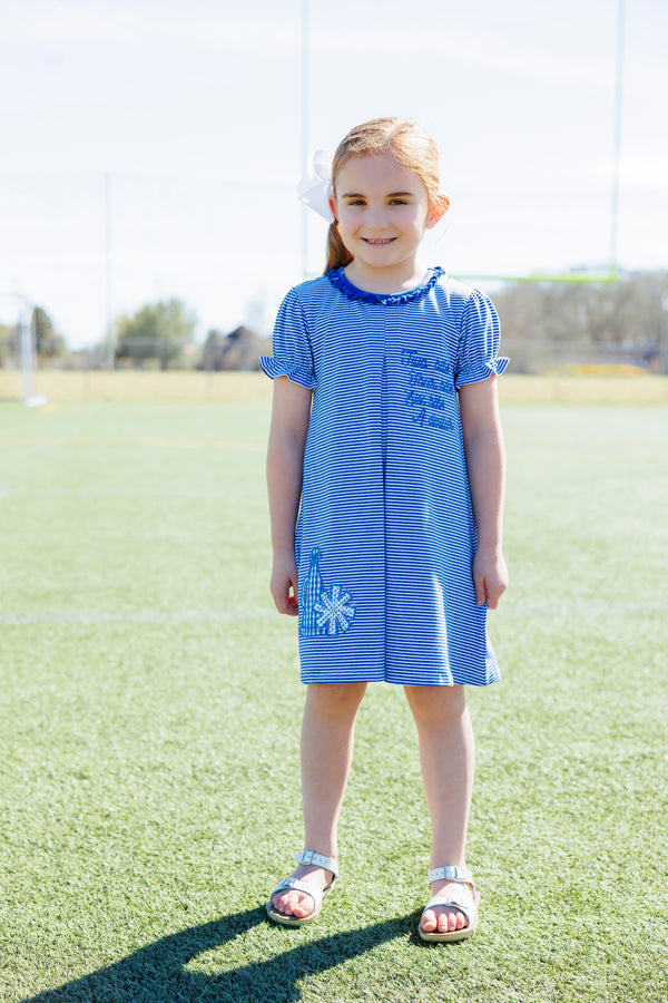Stand Up and Holler Pleat Dress- Royal Blue Stripe