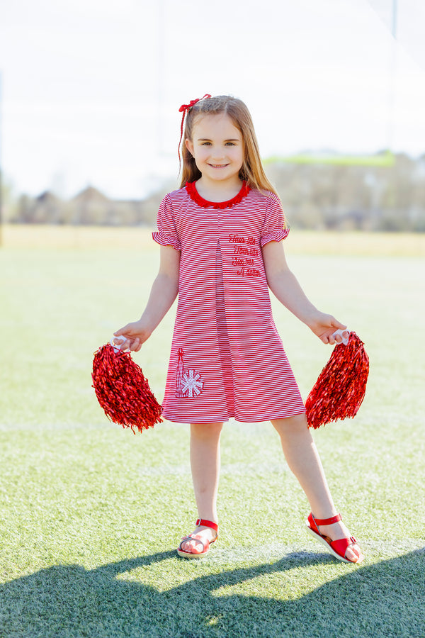 Stand Up and Holler Pleat Dress- Red Stripe