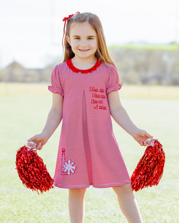 Stand Up and Holler Pleat Dress- Red Stripe