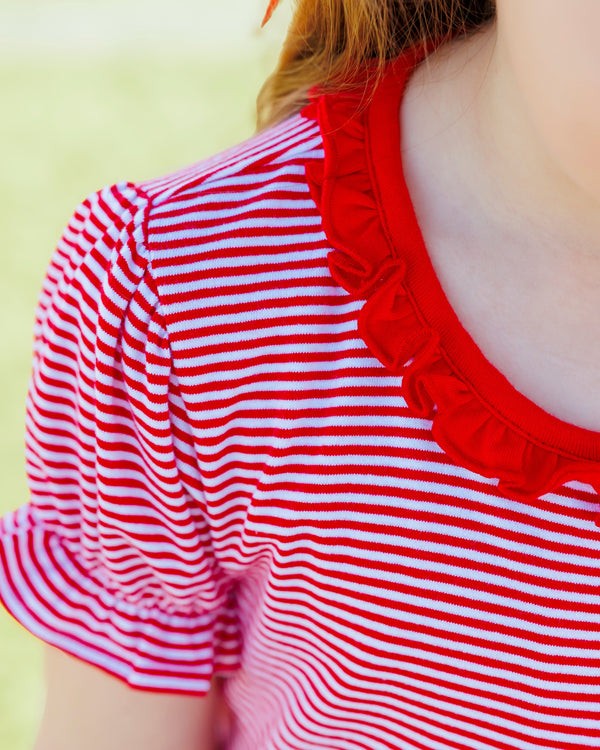 Stand Up and Holler Pleat Dress- Red Stripe