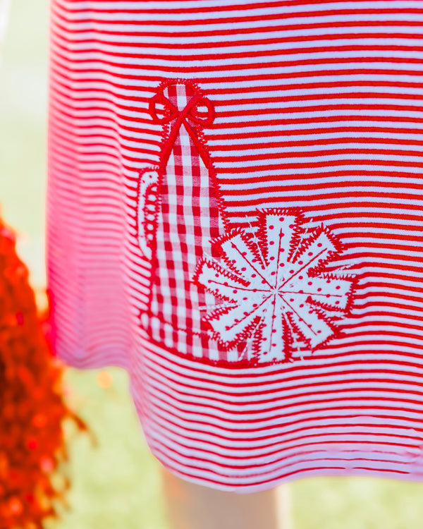 Stand Up and Holler Pleat Dress- Red Stripe