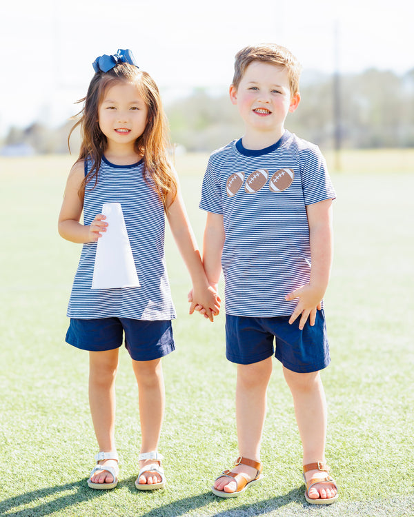 We've Got Spirit Bow Back Short Set- Navy Stripe