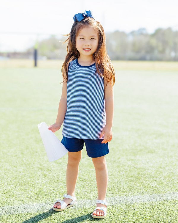 We've Got Spirit Bow Back Short Set- Navy Stripe