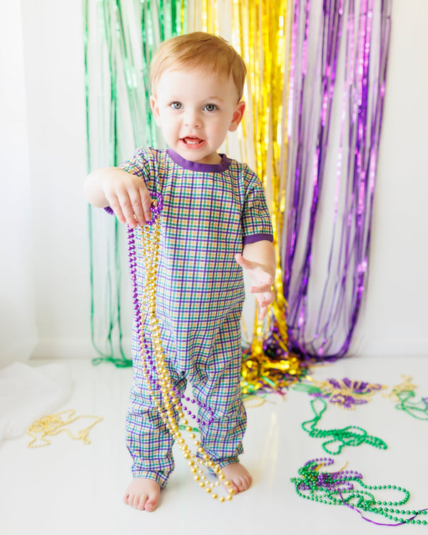 Mardi Gras Plaid Romper