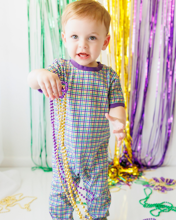 Mardi Gras Plaid Romper