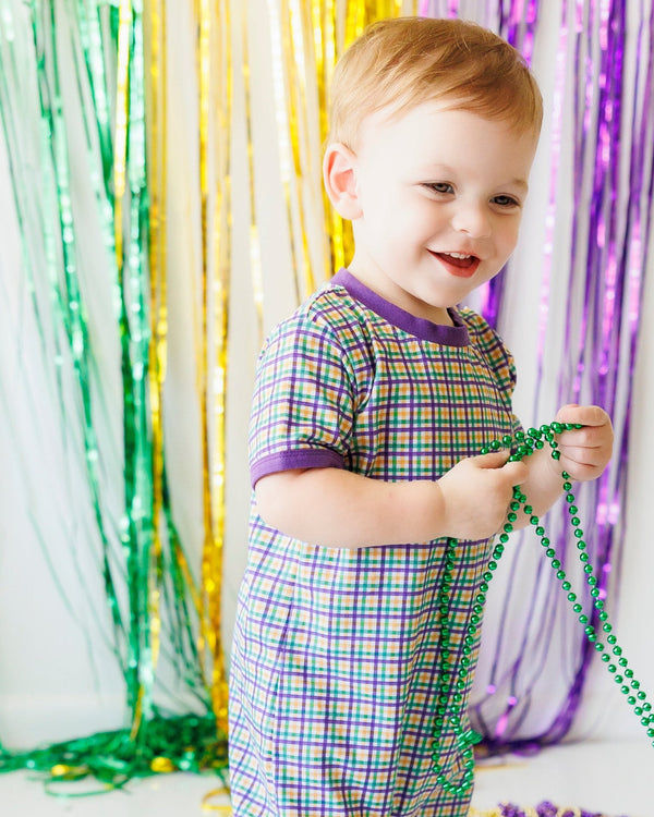 Mardi Gras Plaid Romper