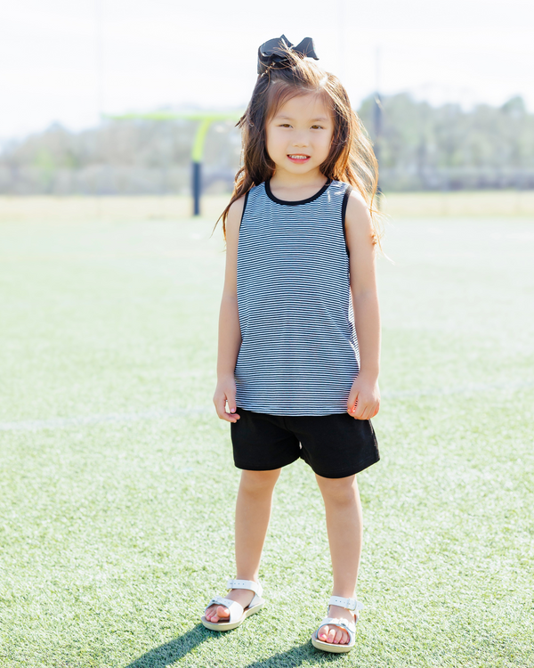 We've Got Spirit Bow Back Short Set- Black Stripe