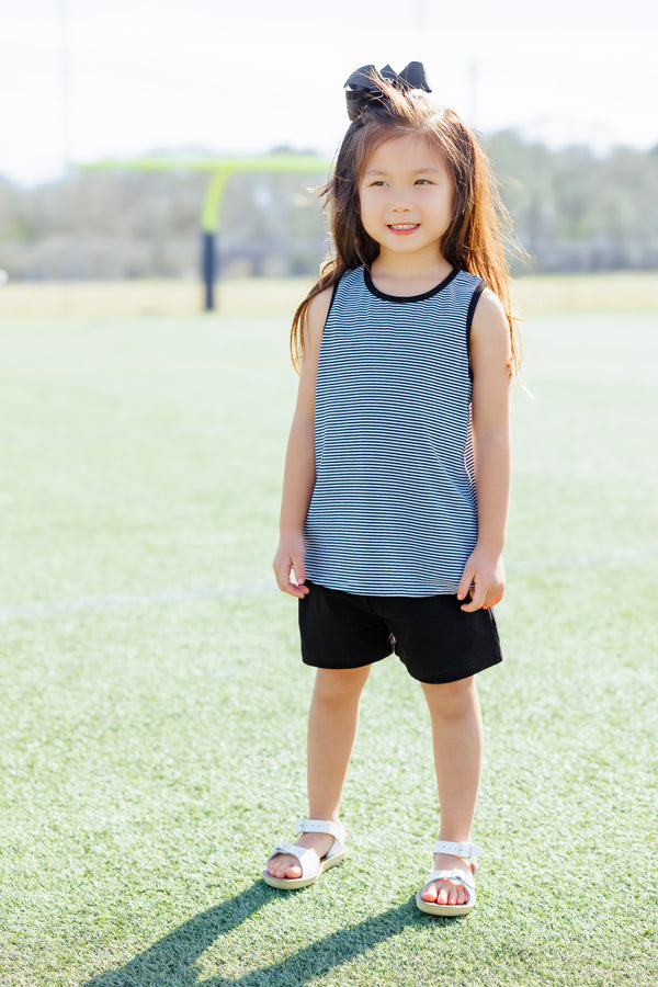 We've Got Spirit Bow Back Short Set- Black Stripe