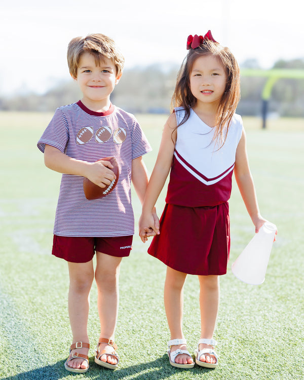 Football Trio Shirt- Maroon Stripe